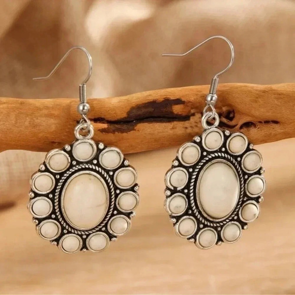 Marbled Ivory Bohemian Earrings - Picture 2 of 4